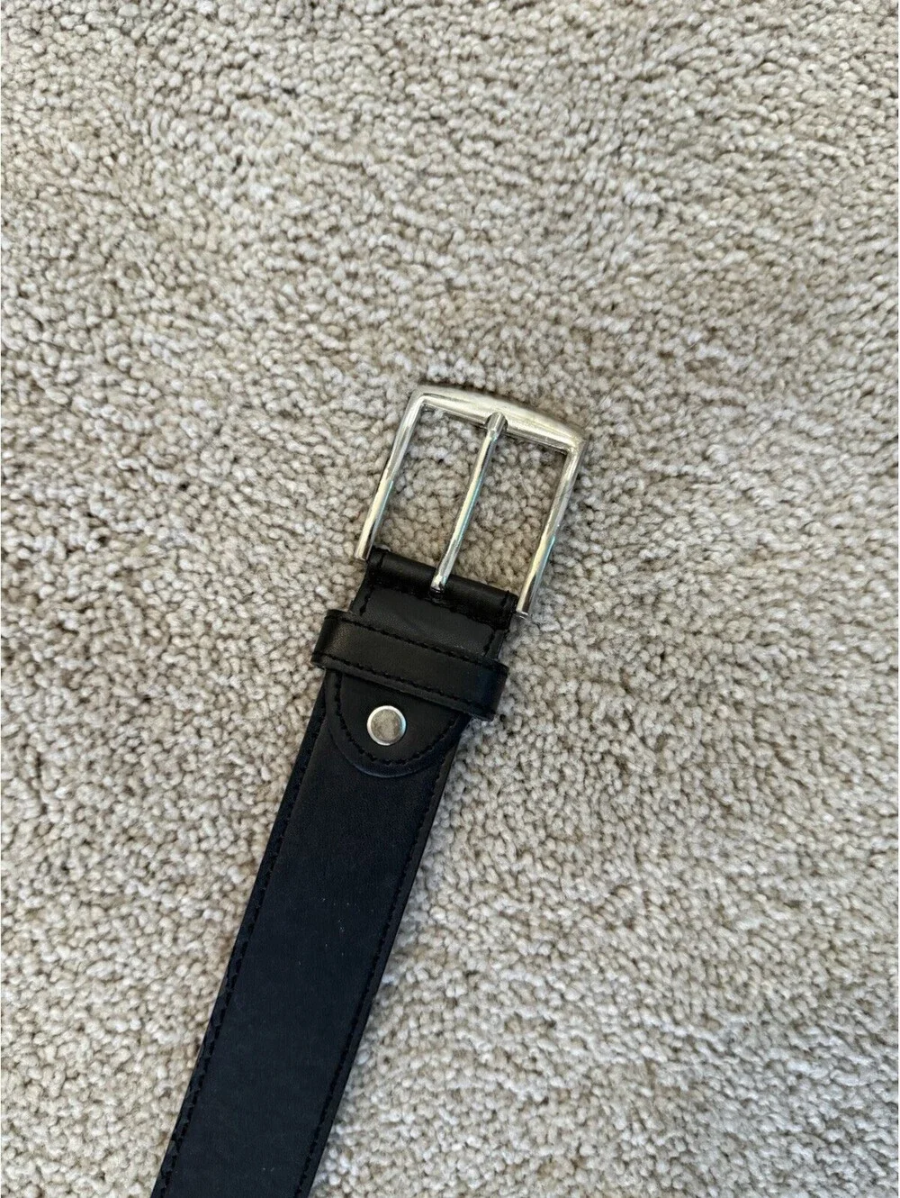 Men’s Black Genuine Leather Belt 34-36 Silver Buckle Size Medium
